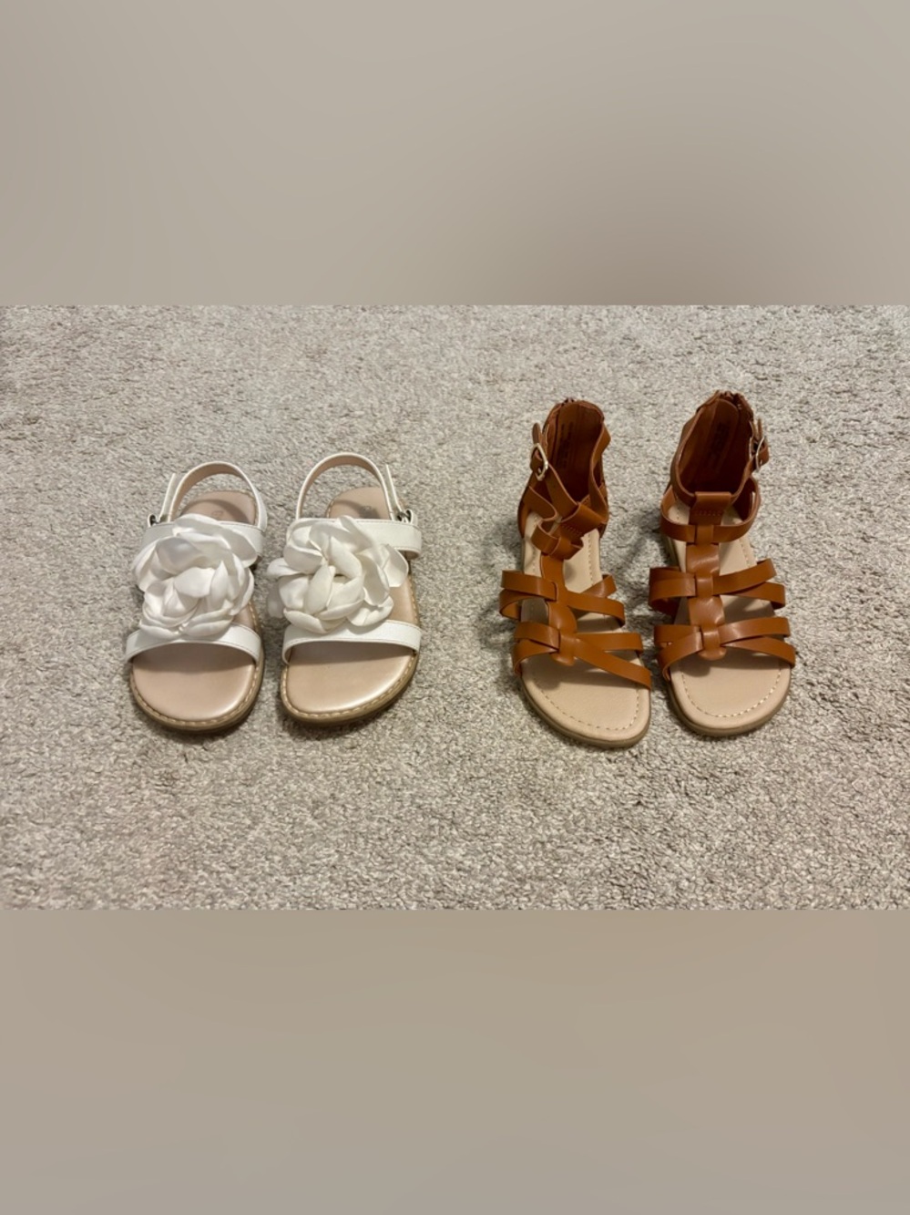 Girls White Flower Sandals & Tan Strappy Gladiator Sandals Size 11